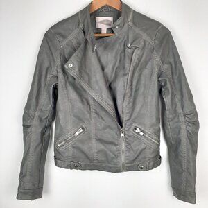 Forever 21 Faux Leather Moto Jacket Size S. Gray. Zippers Snaps Biker Aviator